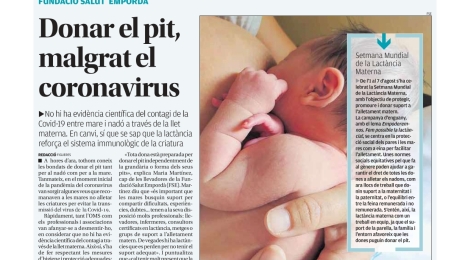 Nova pàgina de promoció de la salut: ''Donar el pit, malgrat el coronavirus''