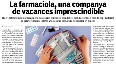 Nova pàgina de promoció de la salut: ''La farmaciola, una companya de vacances imprescindible''
