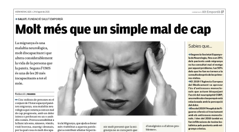 Nova pàgina de promoció de la salut: ''Molt més que un simple mal de cap''