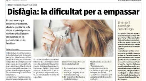 Nova pàgina de promoció de la salut: ''Disfàgia: la dificultat per a empassar''