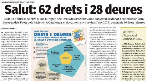 Nova pàgina de salut: ''Salut: 62 drets i 28 deures''