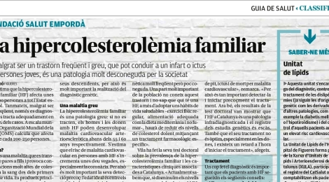Nova pàgina de promoció de la salut: ''La hipercolesterolèmia familiar''