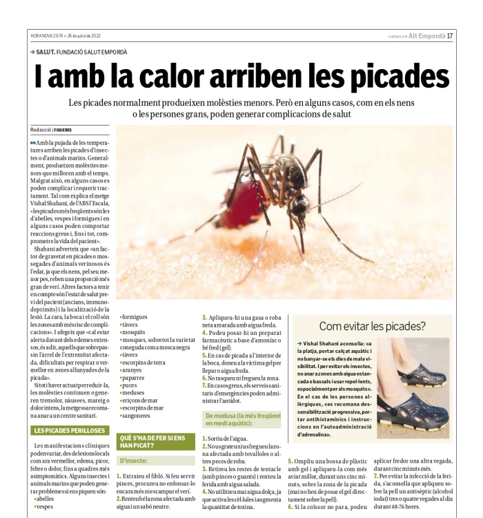 Pàgina de salut sobre picades a l'estiu