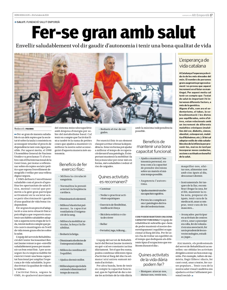 Pàgina de salut sobre exercici físic i gent gran